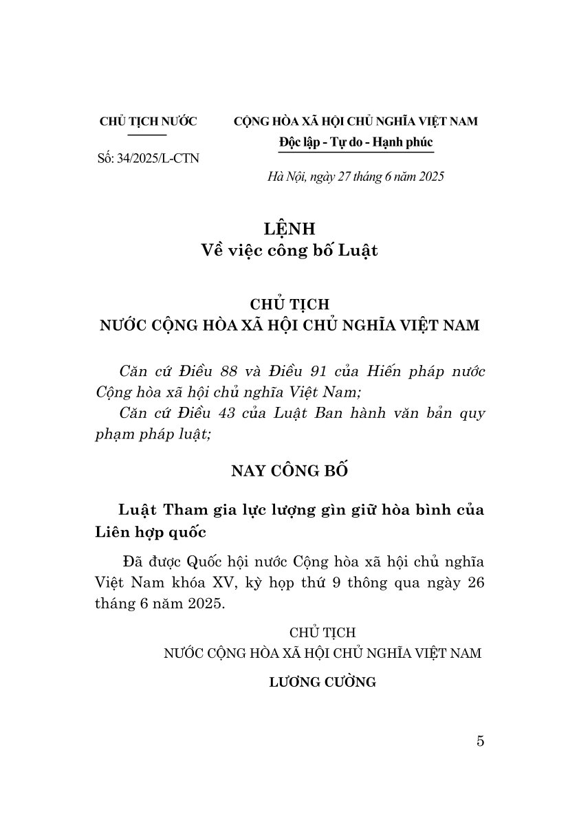 Luật tham gia lực lượng gìn giữ hòa bình của liên hợp quốc năm 2025