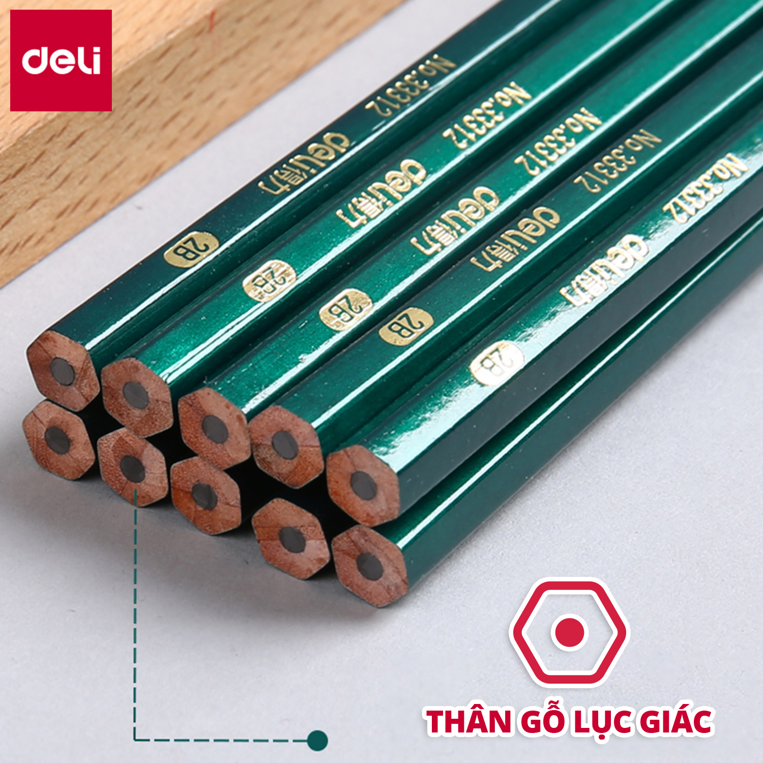 Bút Chì Lục Giác 2B HB Deli - Bút Chì Gỗ Thi Trắc Nghiệm Ruột Đậm Bút Chì Học Sinh Cấp 1 Tập Viết Chì Vẽ Phác Thảo