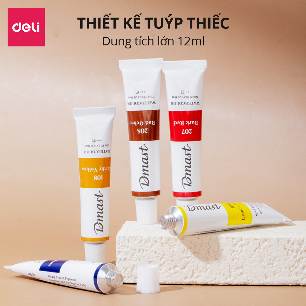 Màu Nước Dmast Cao Cấp Deli - Màu Nước Dạng Tuýp 12ml - Màu Sắc Đa Dạng Dễ Dàng Chồng Màu - Tô Vẽ Chuyên Nghiệp