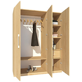 Tủ quần áo gỗ MDF Tundo 3 cánh màu vàng sồi 160 x 55 x 200cm