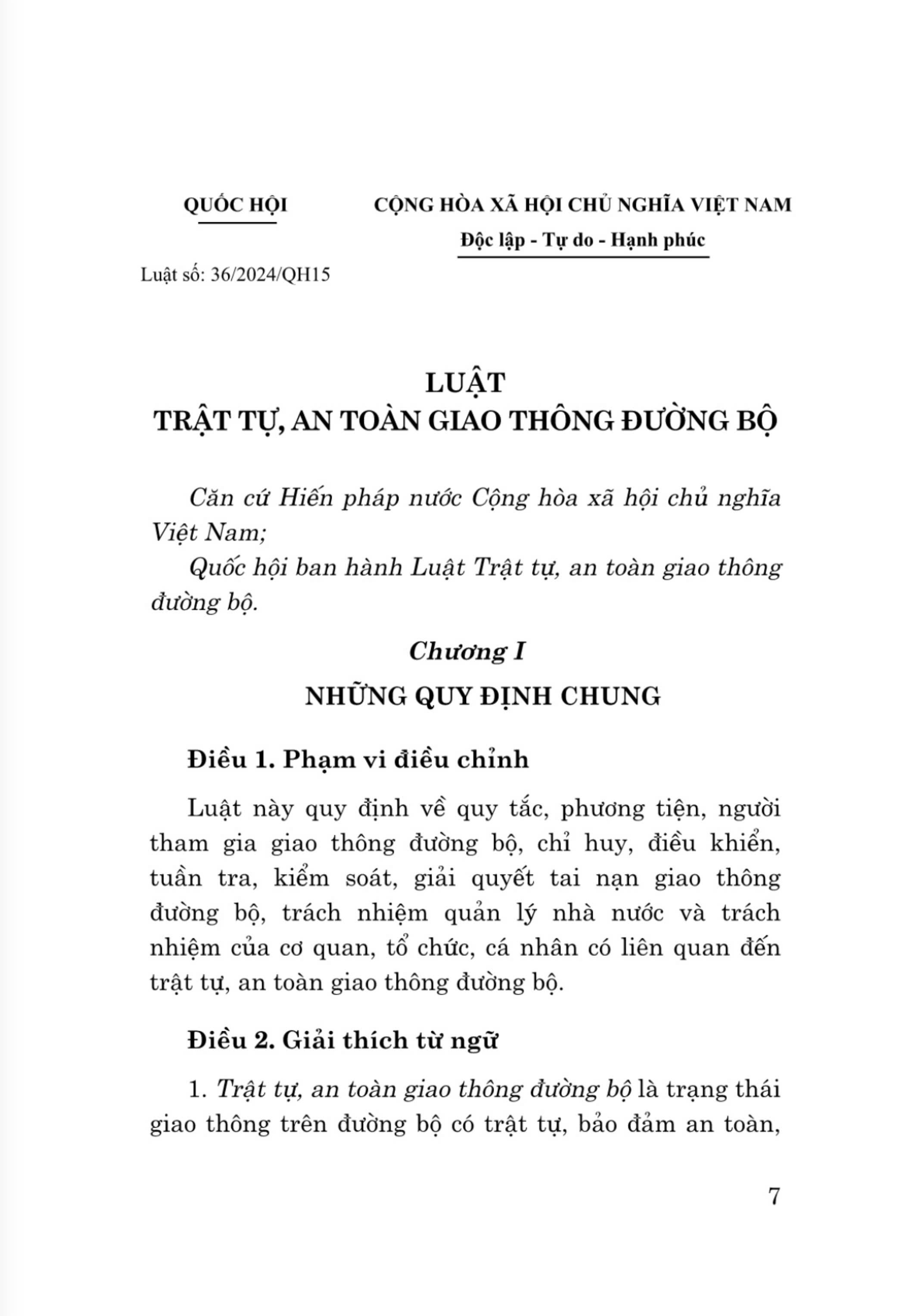 Luật trật tự, an toàn giao thông đường bộ năm 2024 - bản in 2024