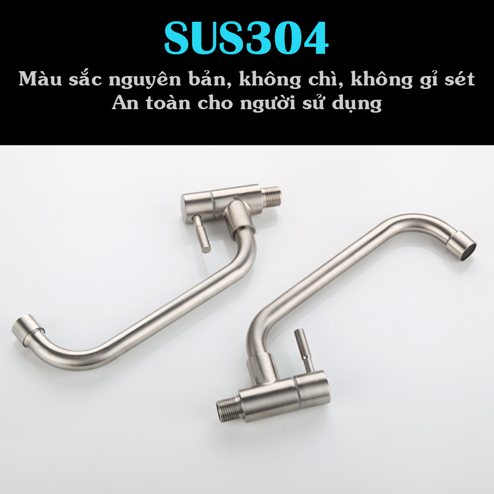 Vòi rửa chén bát 1 đường nước lạnh gắn tường thân thấp Inox 304 Yamato