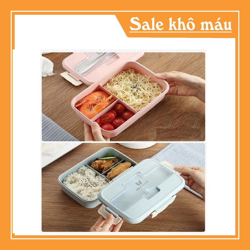 HỘP CƠM LÚA MẠCH 1 tầng 3 NGĂN KÈM ĐŨA THÌA INOX