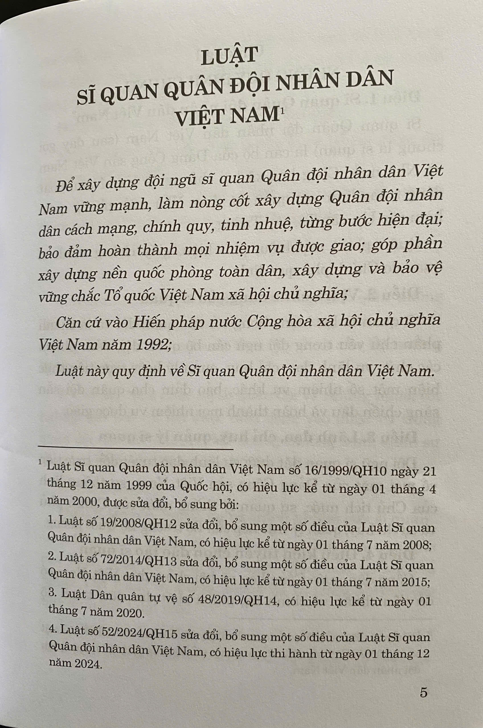 Luật Sĩ Quan Quân Đội Nhân Dân Việt Nam ( Sửa đổi, bổ sung năm 2024 )