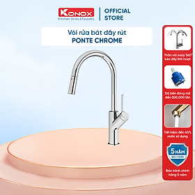 Vòi rửa bát kéo dây Konox, Model Ponte Grey, 4 phiên bản màu, Bề mặt mạ PVD 5 lớp cao cấp, Lõi đồng tiêu chuẩn CW617N, Linh kiện phụ trợ dòng chảy nhập khẩu châu Âu, Bảo hành chính hãng 5 năm, Hàng chính hãng