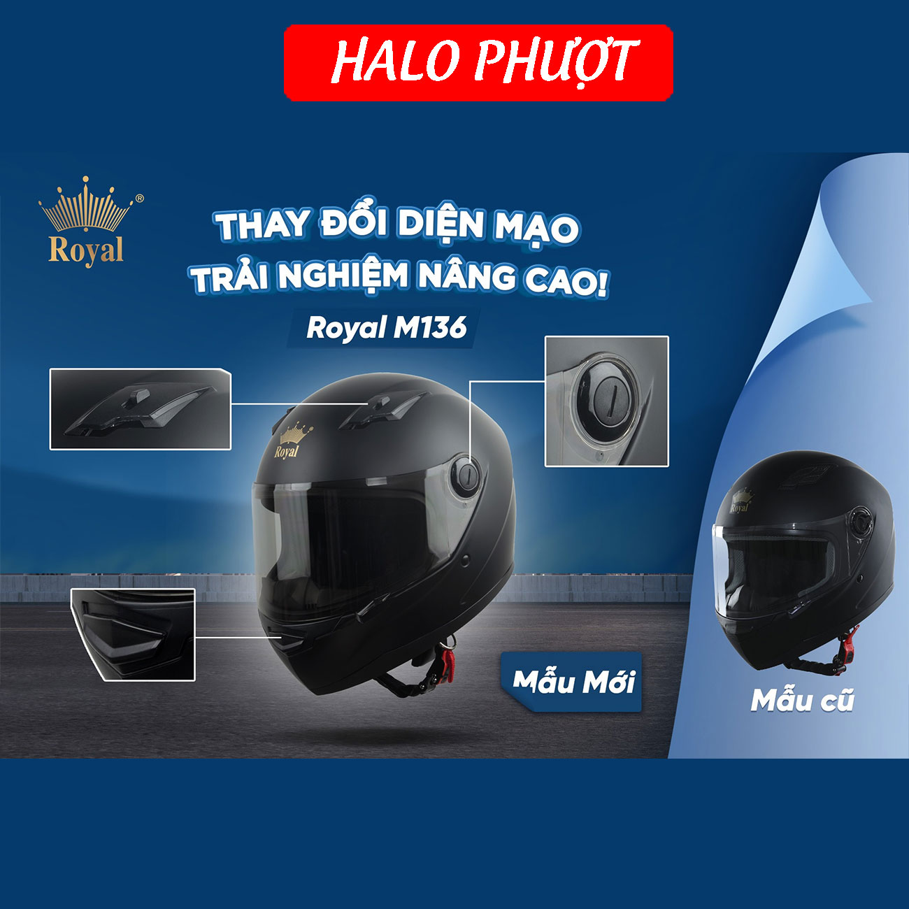 Mũ Bảo Hiểm Royal Fullface M136 - Đen Nhám