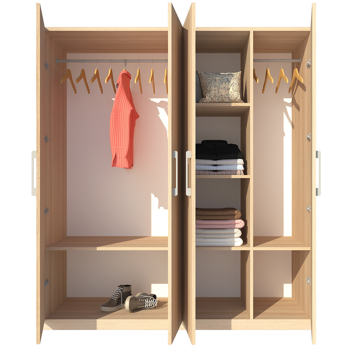 Tủ quần áo gỗ MDF Tundo 4 cánh 3 ngăn đứng màu vàng sồi 180 x 55 x 200cm