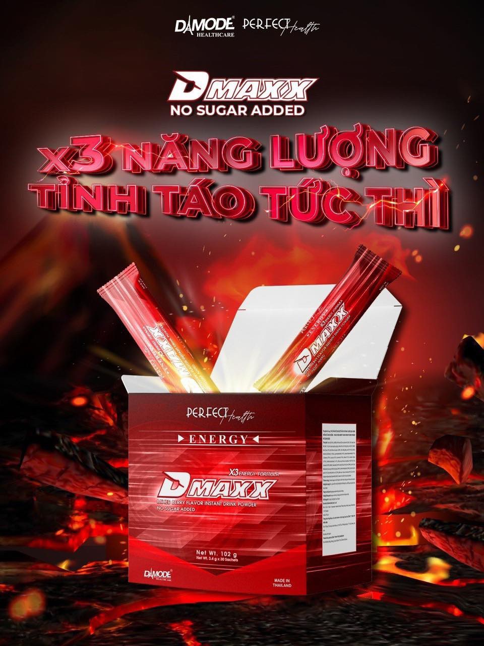 DMAXX thức uống bổ sung vitamin năng lượng không đường DAMODE 21 gói dùng thử màu đỏ