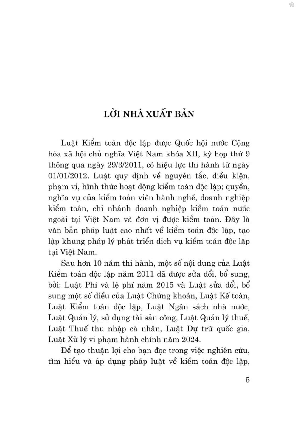 Luật kiểm toán độc lập năm 2011 (Sửa đổi, bổ sung năm 2015,2024) bản in 2025