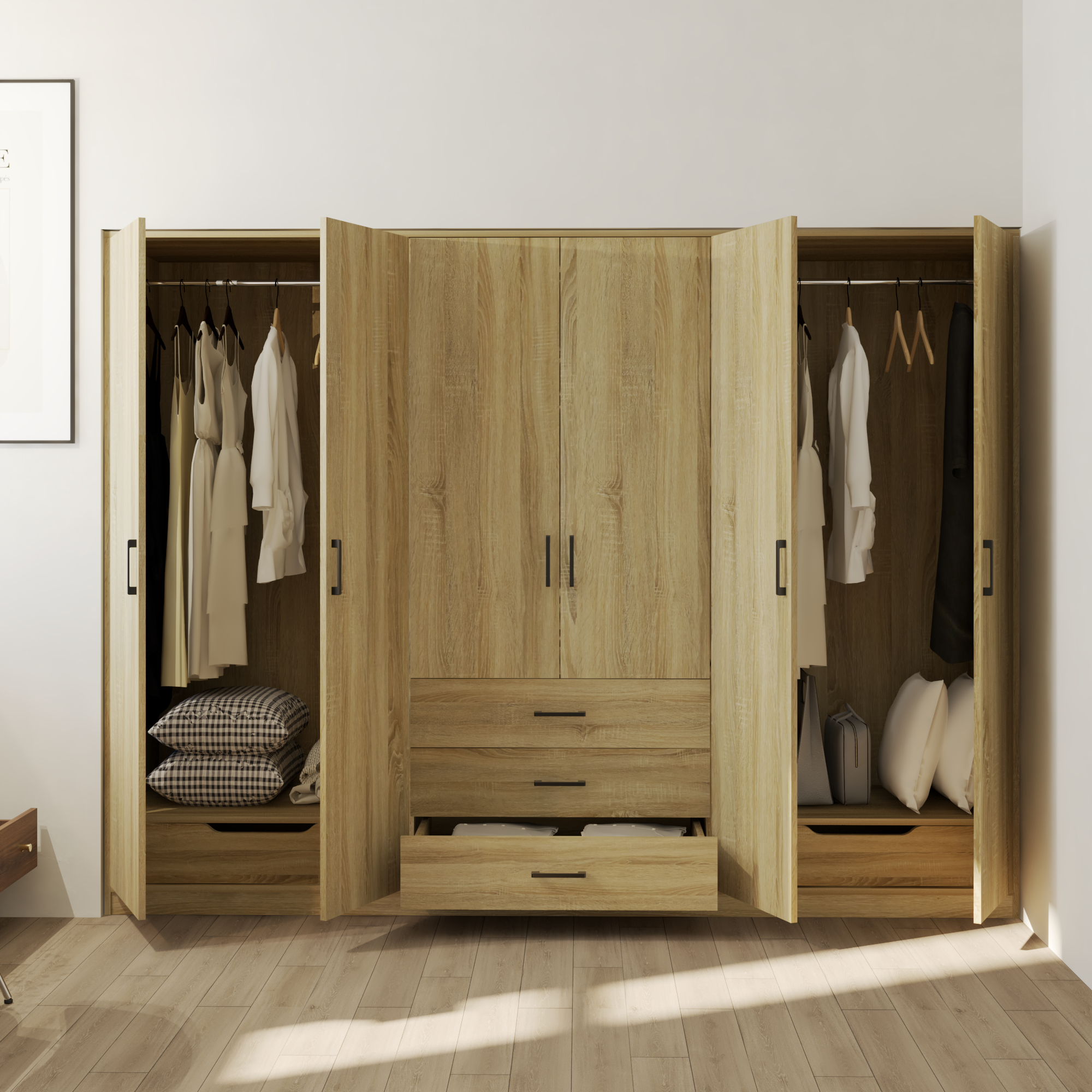 HAPPY FURNITURE , HEINEE - Tủ quần áo 6 cửa mở, TCM_218 , 240cm x 54cm x 180cm DxRxC, sản phẩm phổ thông