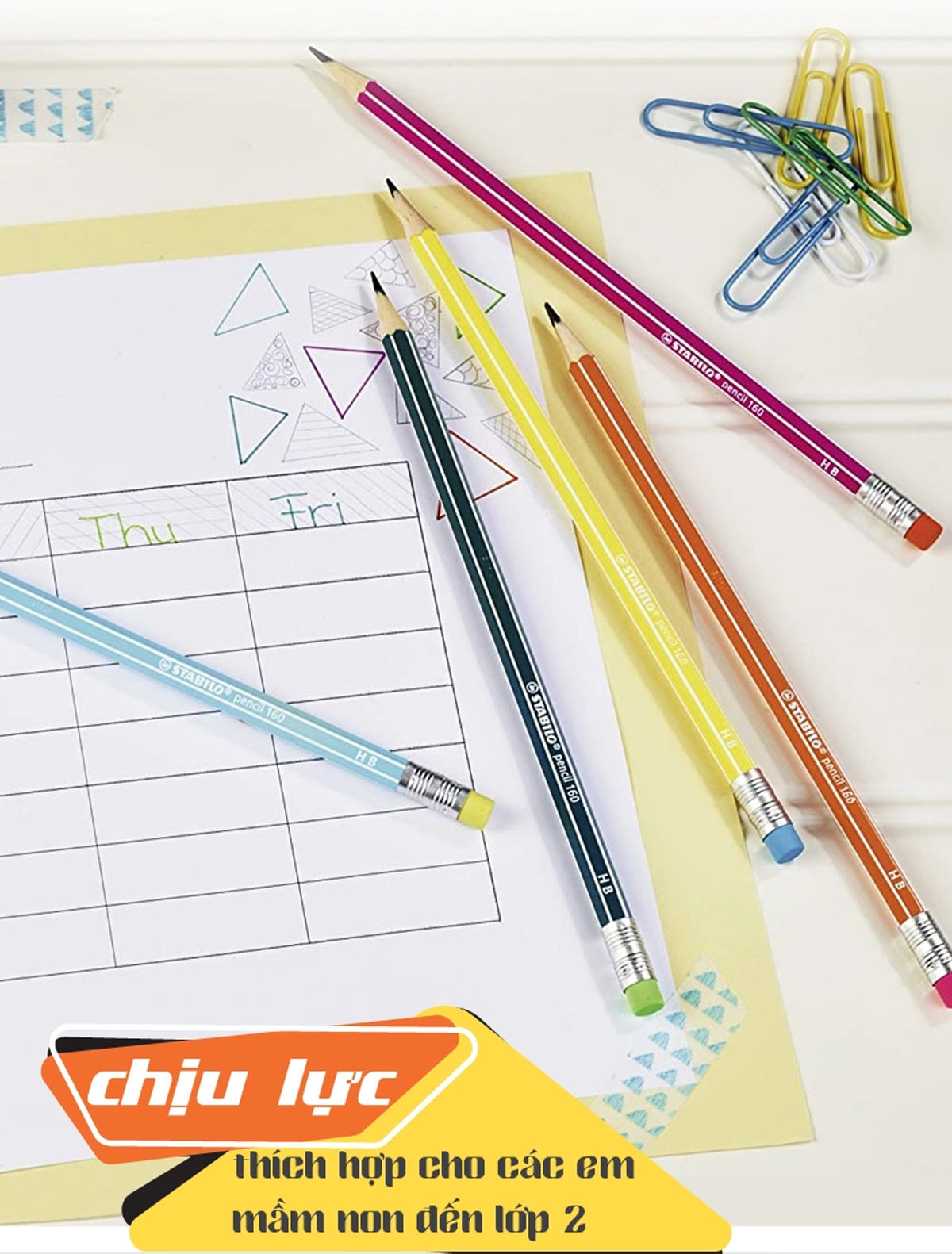 Bút chì gỗ STABILO pencil 160 có đầu tẩy, thân sọc trắng - xanh dương