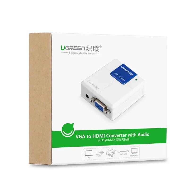 Ugreen UG4022440224TK Màu Trắng Bộ chuyển đổi VGA sang HDMI chuẩn 1.4 cao cấp - HÀNG CHÍNH HÃNG