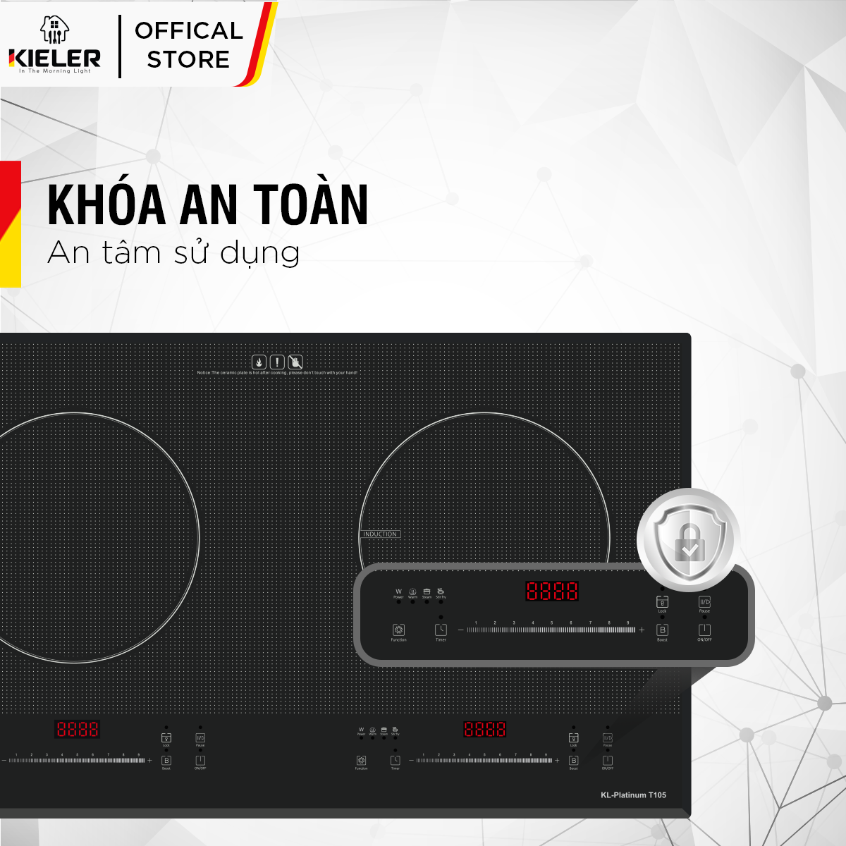 Bếp điện từ đôi Kieler KL-PLATINUM T105 mặt kính Euro Kieler Platinum, Bếp điện từ nhiều chế độ cảm ứng chống tràn 4400W - Hàng Chính Hãng