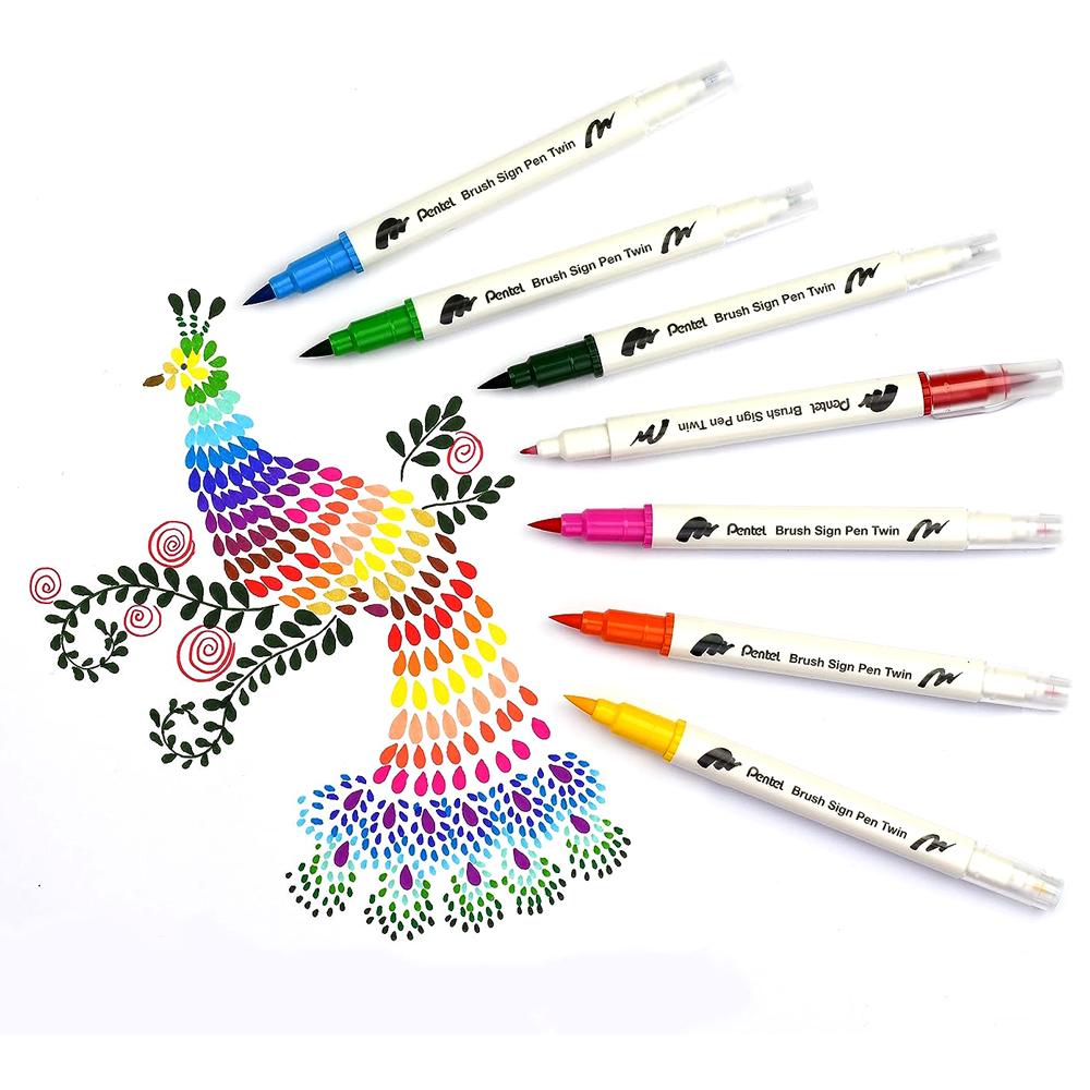 Bộ 12 Bút Lông Màu Nước 2 Đầu - Brush Sign Pen Twin - Pentel Art SESW30C-12E