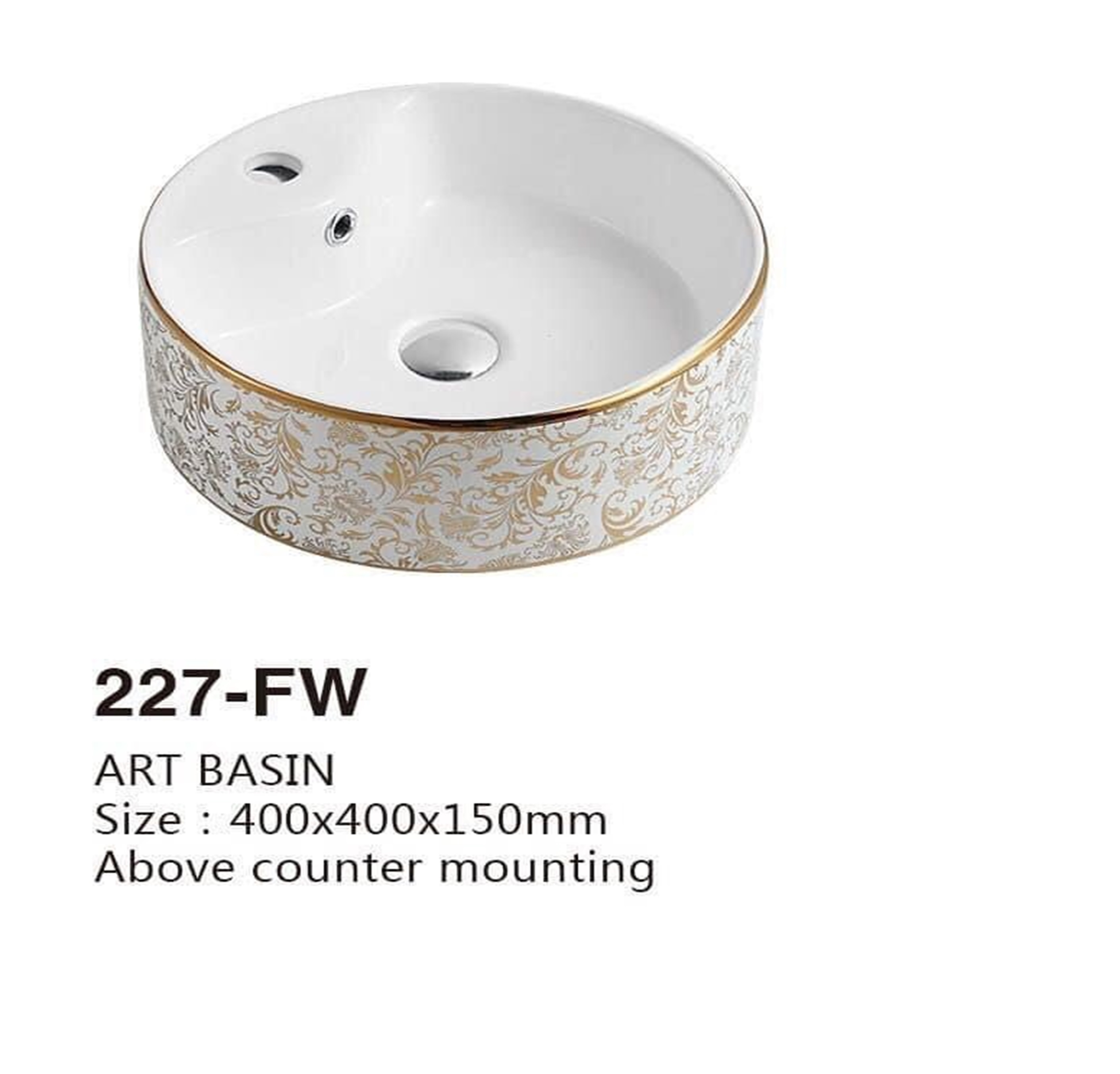 CHẬU RỬA MẶT, LAVABO TRÒN HOA VĂN VÀNG NHẬP KHẨU CHÍNH HÃNG GRVL 103H (men sáng 100 năm) (SP: Chậu)