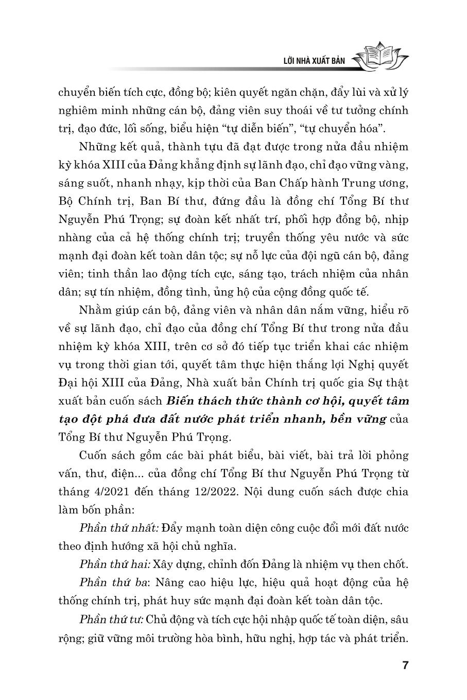 Biến thách thức thành cơ hội. Quyết tâm đột phá đưa đất nước phát triển nhanh, bền vững (bản in 2024)