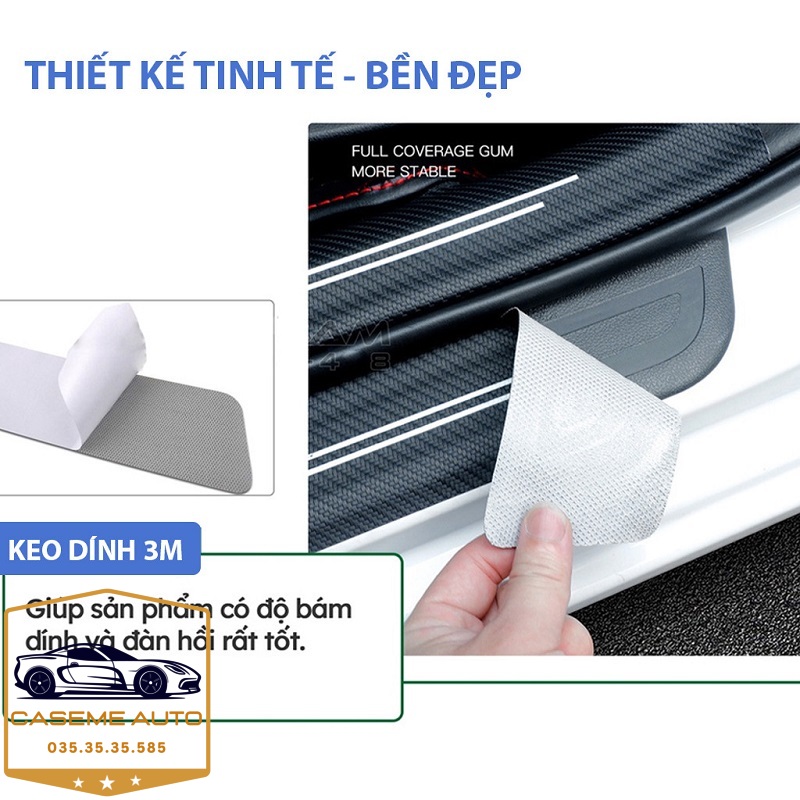 Bộ 9 Miếng Dán Vân Carbon Chống Trầy Xước Bậc Cửa Ô Tô - Hàng Chính Hãng