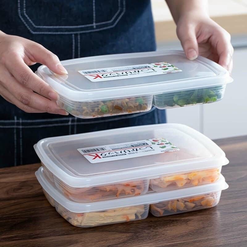 Set 02 hộp thực phẩm chia ngăn 710ml, thiết kế nắp mềm dẻo bảo đảm kín hơi và chống tràn - nội địa Nhật Bản