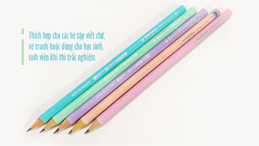 Bộ bút chì gỗ STABILO Schwan pastel 421 2B thân tròn - Bộ 2 bút thân màu hồng + Gôm tẩy ER193 + Chuốt chì PS4538 (PC421R-C2S+)