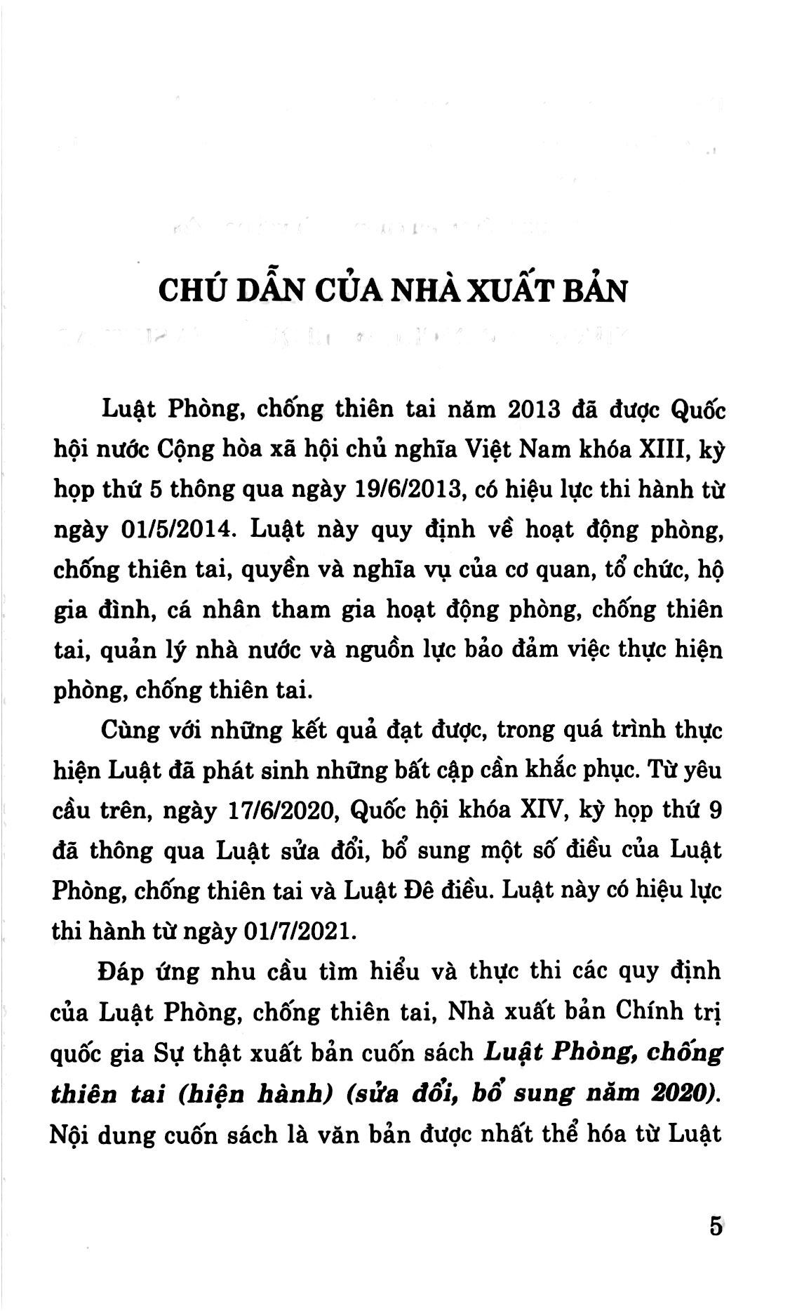Luật Phòng, Chống Thiên Tai (Hiện Hành)(Sửa Đổi, Bổ Sung Năm 2020)
