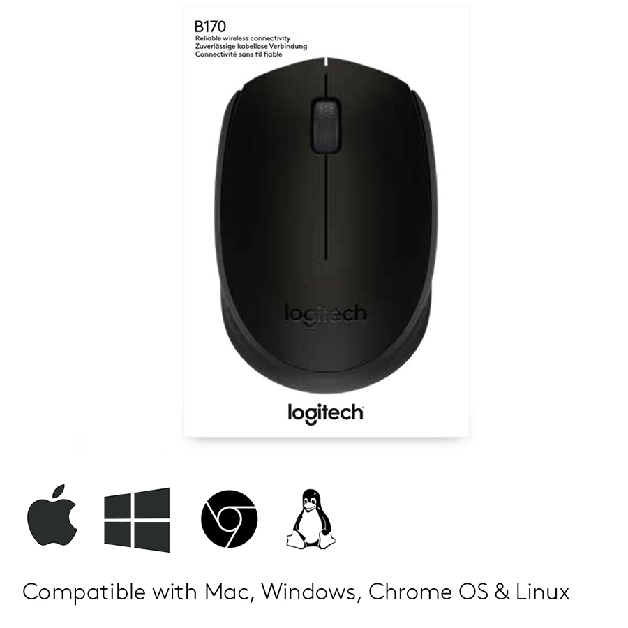 Chuột không dây Logitech B170 - đầu thu USB 2.4Ghz - Hàng chính hãng