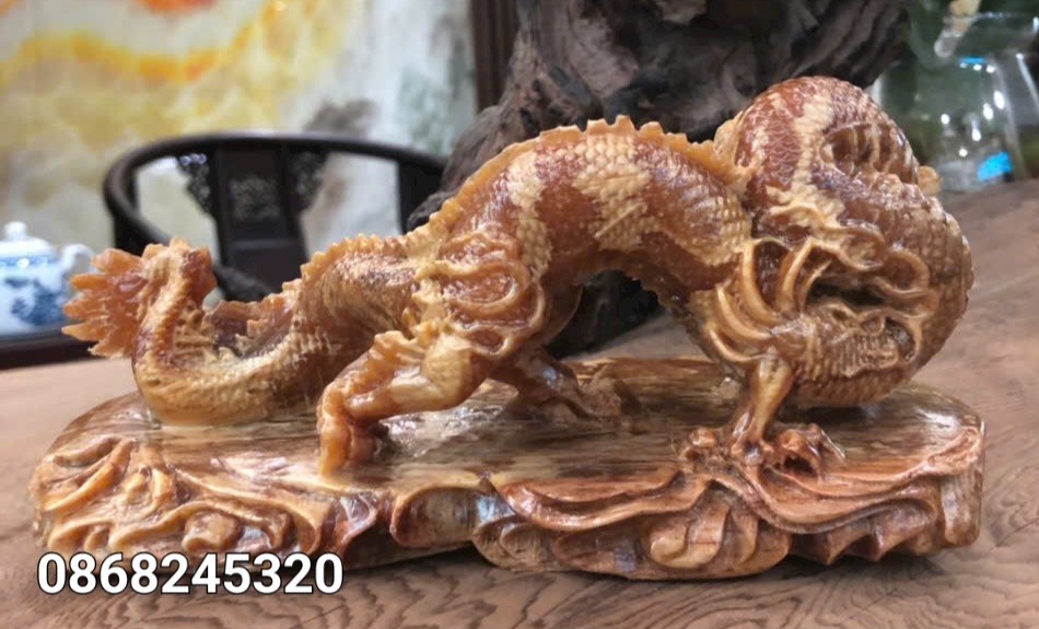TƯỢNG NHẤT LONG VỜN NGỌC BẰNG GỖ HUYẾT LONG KT 20×9×7CM