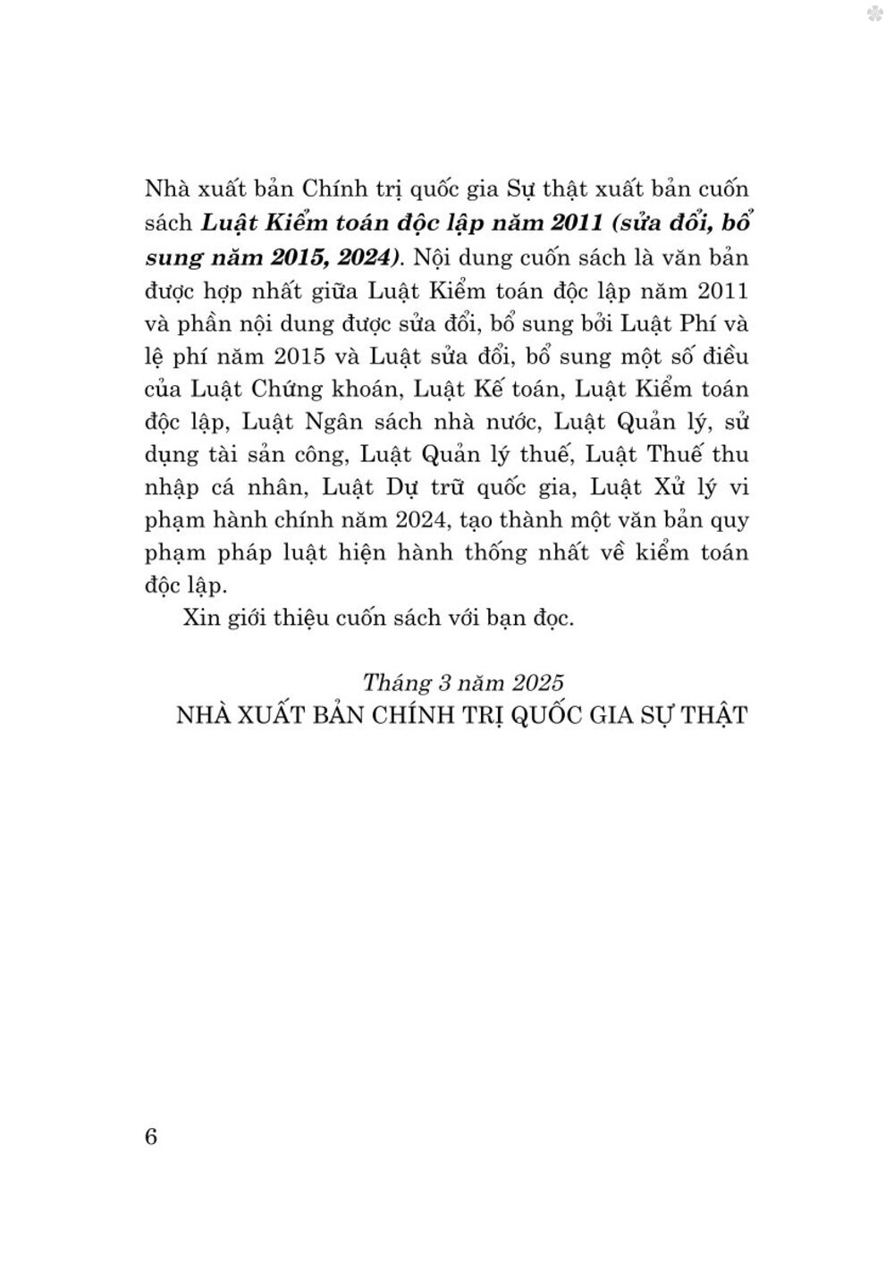 Luật kiểm toán độc lập năm 2011 (Sửa đổi, bổ sung năm 2015,2024) bản in 2025