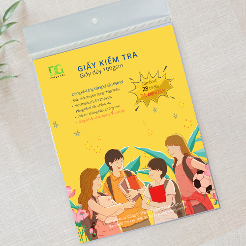 Giấy kiểm tra 4 ô ly giấy trắng dày100gsm bảng kẻ sẵn đẹp tiện lợi, giấy xịn viết êm không lem không hằn, Combo 4: 28 tờ GKTL1-09 Green Art dòng - Hàng chính hãng