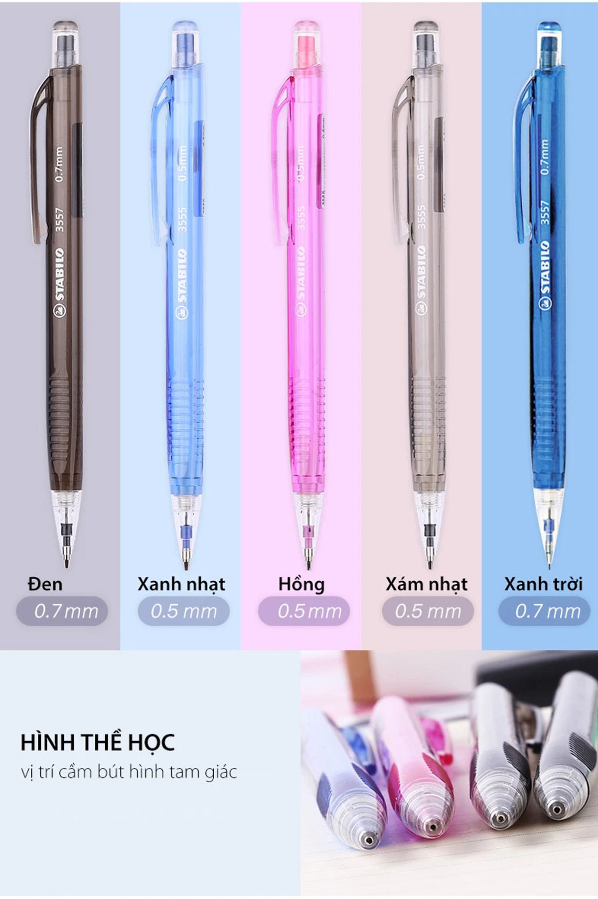 Bộ bút chì bấm STABILO - Bộ 1 bút nét 0.7mm + Tuýp 24 ruột 0.7 + Gôm tẩy (MP3557-CA)