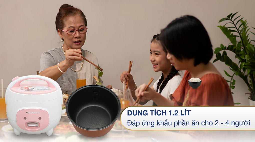 Nồi Cơm Điện Nắp Gài Sunhouse SHD8217W (1.2L) - Hàng chính hãng