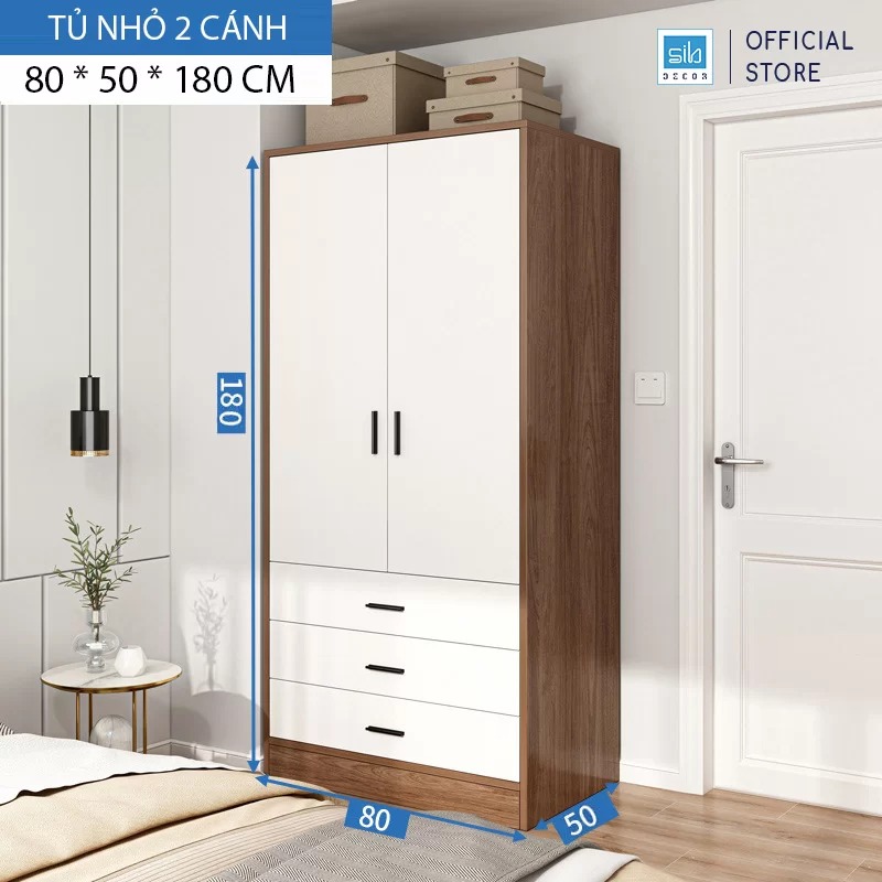 Tủ Quần Áo Gỗ Nhiều Ngăn Đa Năng Màu Trắng Phối Vân Gỗ Nâu Thương Hiệu SIB Decor TA08