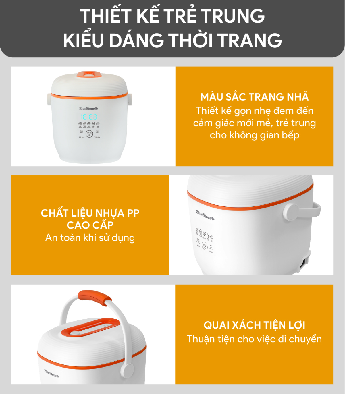 Nồi Cơm Điện Tử BlueStone RCB-5928 - 0.6 Lít - 350W - Điều Khiển Cảm Ứng - Hẹn Giờ - Giữ Ấm - Lòng Nồi 1.5mm - Bảo Hành 2 Năm - Hàng Chính Hãng