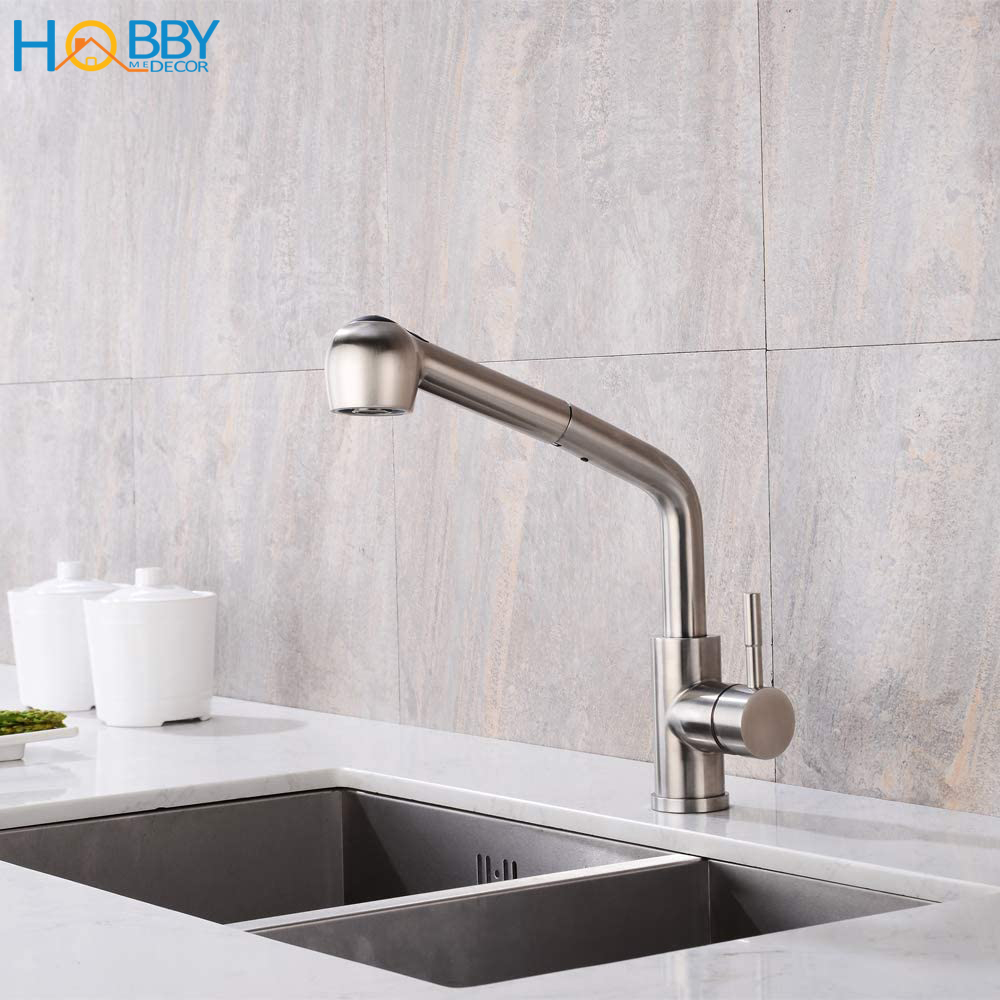 Vòi rửa chén nóng lạnh dây rút inox 304 mẫu thấp Hobby Home Decor VDR2