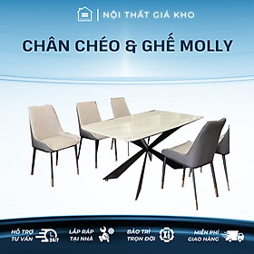 Bàn ăn mặt đá ceramic bóng chân sắt kết hợp ghế Molly