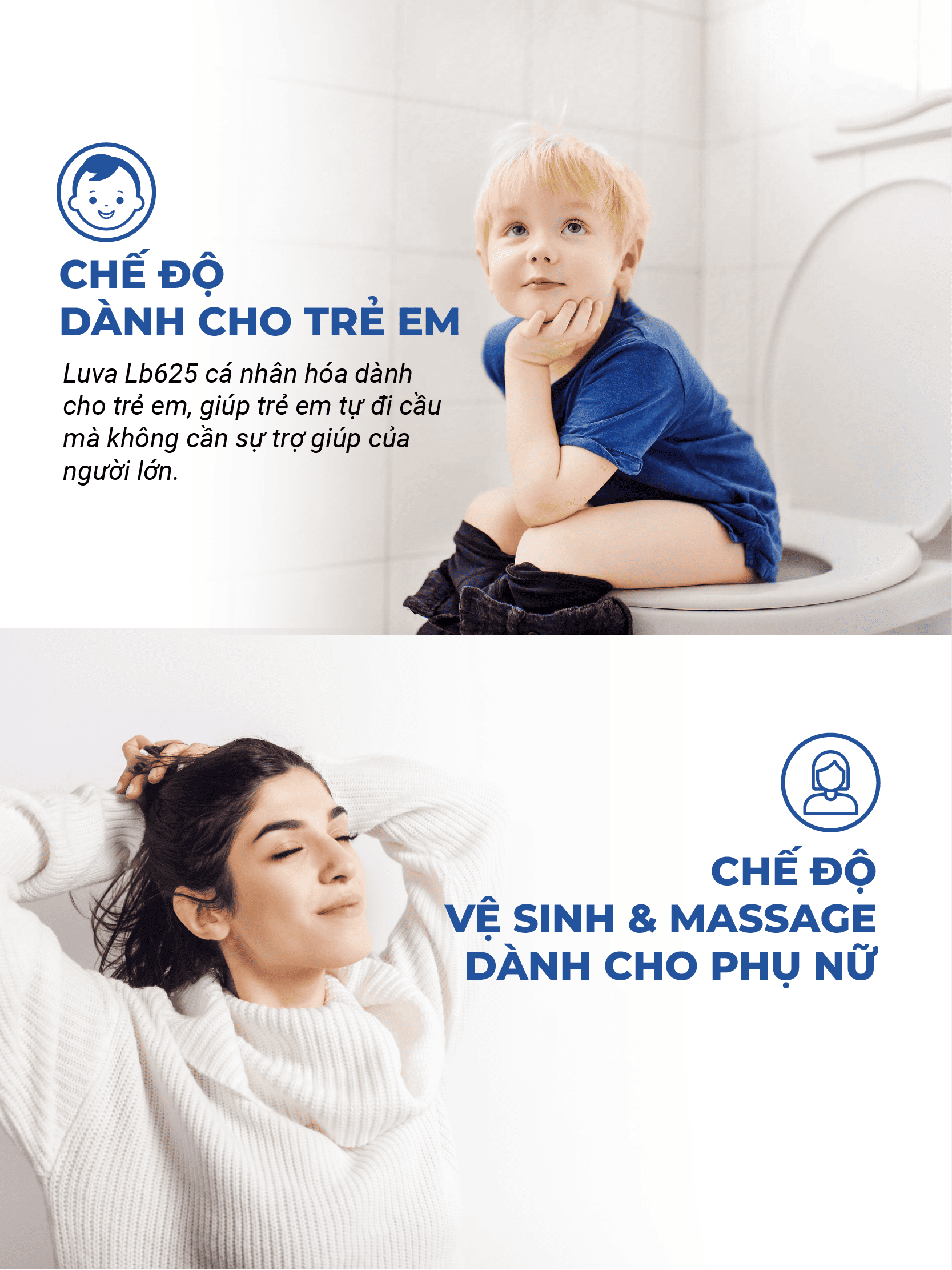 Nắp Bồn Cầu Điện Tử LUVA Bidet LB625 Điều Khiển Cảm Ứng Tiếng Việt, Đổi Lỗi 100 Ngày, Sấy Khô, Chống Nước IPX5, Sấy Vành Ngồi, Chế Độ Rửa Trẻ Em