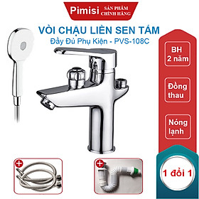 Vòi Chậu Liền Sen Pimisi Nóng Lạnh Cho Chậu Rửa Mặt Lavabo 1 Lỗ Làm Bằng Đồng Thau Mạ Xi Sáng Bóng Dùng Trong Phòng Tắm Nhỏ - Điều Chỉnh Nước Bằng Gật Gù Đầy Đủ Phụ Kiện Dây Bát Sen Tắm - Ống Xả Thải Và Dây Cấp Nước | Hàng Chính Hãng