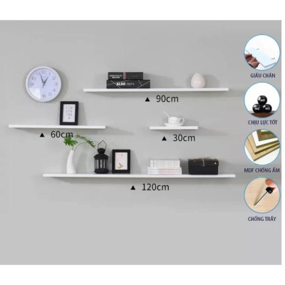 Kệ thanh ngang treo tường trang trí gỗ MDF chống ẩm phủ melamin - Sâu 20cm