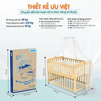 Nôi Cũi Giường Gỗ Đa Năng Autoru C3 Hàng chính hãng