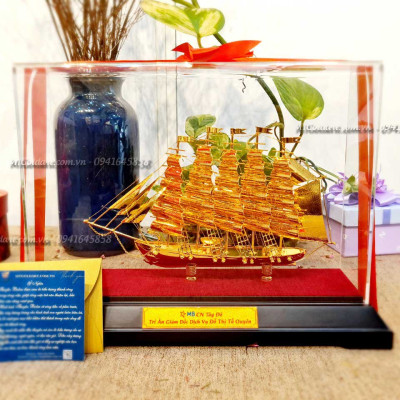 Mô hìnnh thuyền mạ vàng MT Gold Art(305 x 118x 225 mm) M03- Hàng chính hãng, quà tặng dành cho sếp, khách hàng, đối tác