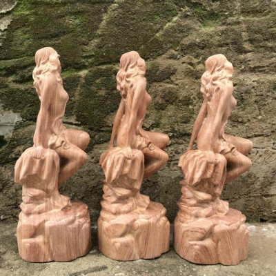 Tượng thiếu nữ nghệ thuật bằng gỗ hương đá kt cao 30cm