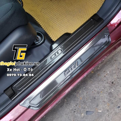 Bộ Ốp bậc cửa, Nẹp bước chân dành cho Honda City 2015-2021 vân Carbon