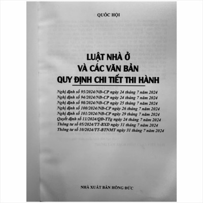 Sách Luật Nhà Ở và Các Văn Bản Quy Định Chi Tiết Thi Hành - V2469T