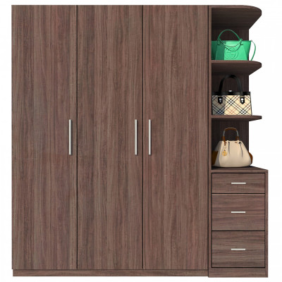 Tủ quần áo gỗ MDF Tundo 3 cánh 3 ngăn kéo màu nâu 200 x 55 x 200cm