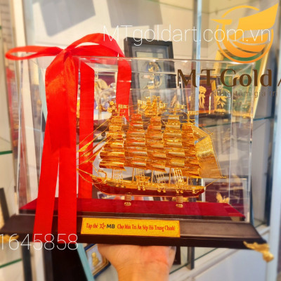Mô hình thuyền buồm mạ vàng MT Gold Art(305 x 118x 225 mm) M06- Hàng chính hãng, quà tặng dành cho sếp, khách hàng, đối tác