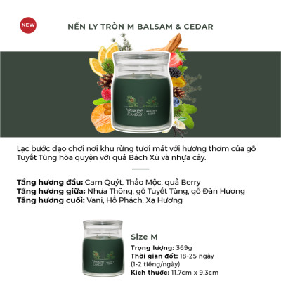 Nến ly tròn sáp đậu nành Yankee Candle size M (369g) - Balsam & Cedar