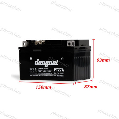 Ắc Quy Đồng Nai PTZ7A 12V-7Ah cho xe máy Atila, Piagio, Spacy ,Vespa, Zip, Môtô