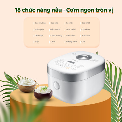 Nồi cơm điện cao tần giảm đường DREAMER DKA-IRC118, 1.8 lít, lòng nồi hợp kim gang, 18 chức năng, hàng chính hãng