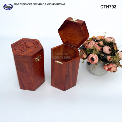 Hộp đựng trà bằng gỗ Hương mặt đục chữ Phúc - hình lục lăng, cafe, decor, giúp giữu mùi vị, vân gỗ siêu đẹp - CTH793