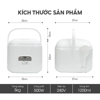 Nồi cơm điện Lebenlang LBL0587, dung tích 1200ml, công suất lớn 500W, giữ nhiệt đến 4h, thiết kế đơn giản, tặng kèm xửng hấp, bảo hành 2 năm - hàng chính hãng