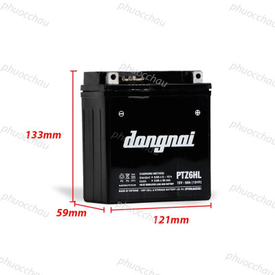 Ắc Quy Đồng Nai PTZ6HL 12V-6Ah cho xe máy Dream, Wave, Future, Sirius, Jupiter, Taurus, Mio